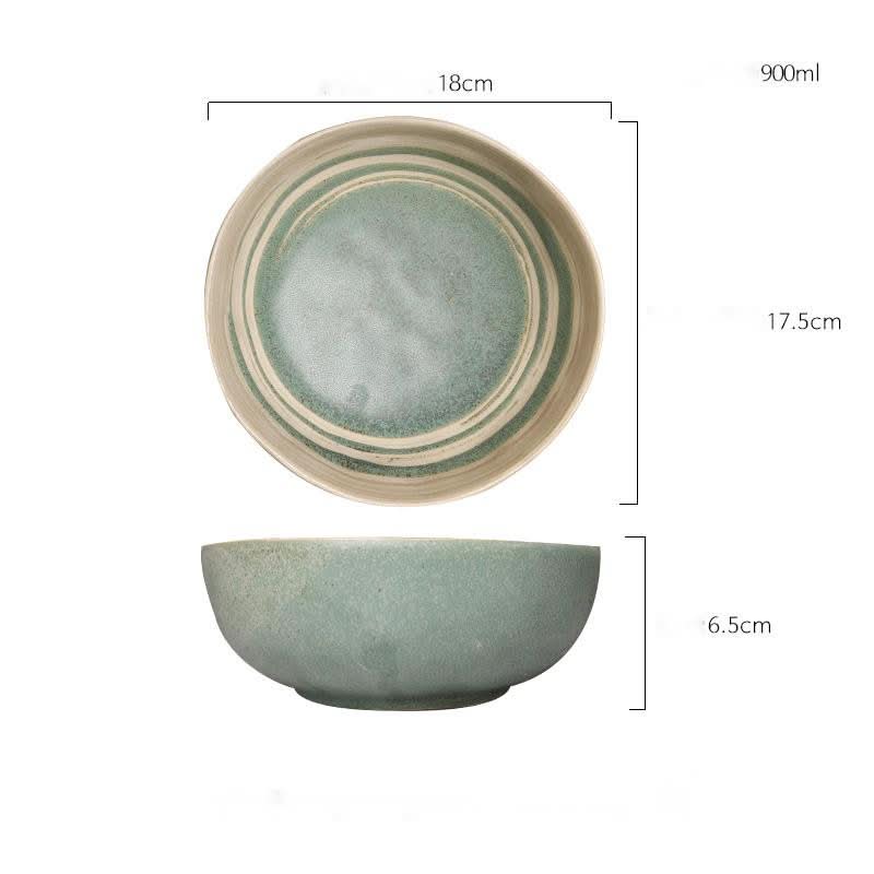 Matte two-tone Ramen Bowl 30.4oz in green and tan ceramic, 18cm diameter.
