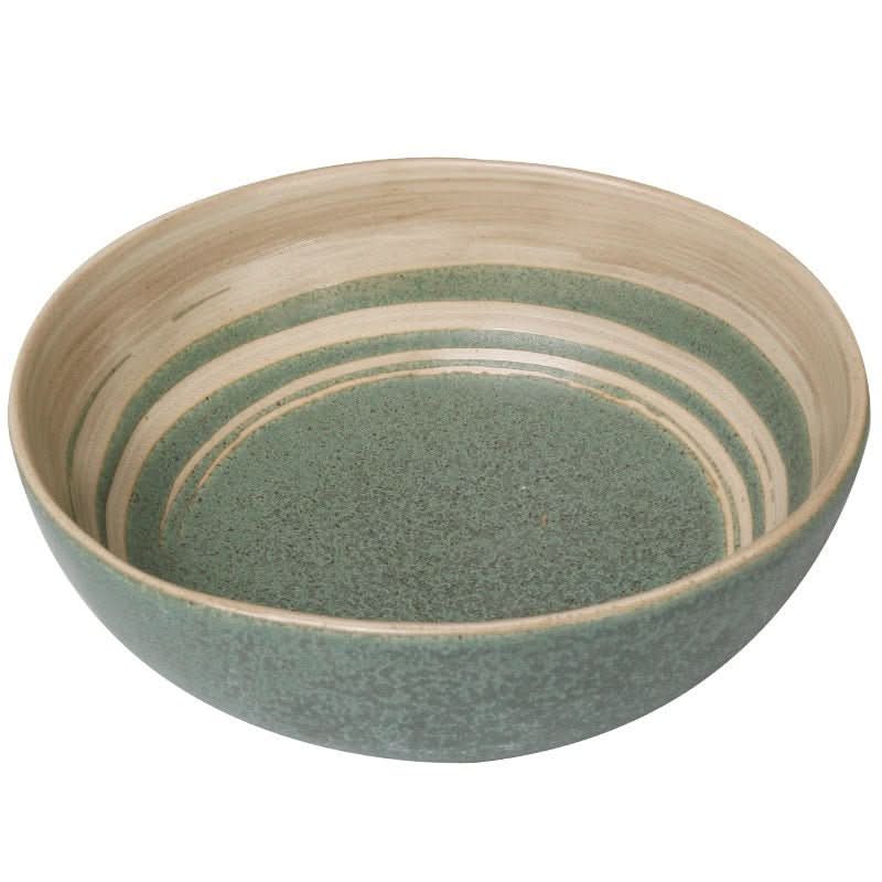 Matte green and cream 30.4oz Ramen Bowl with two-tone swirl design.