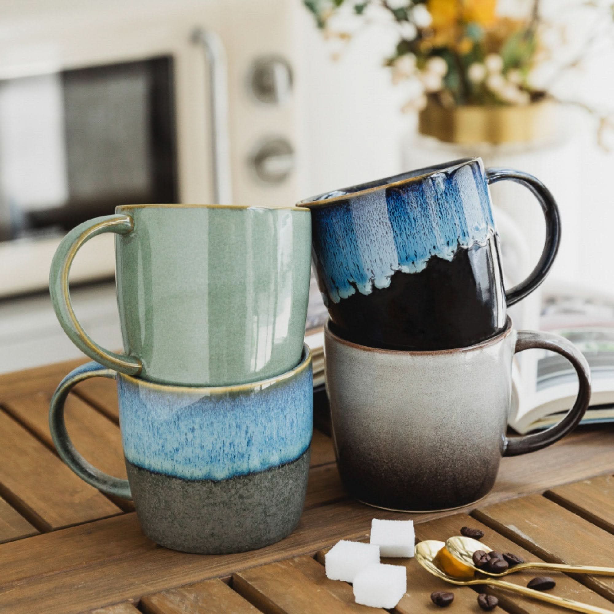 Reactive Glazed Mug 13.5oz | Latte Mug, Colorful Mug Set, Ceramics Modern Mug, Japanese Pottery Mug - -