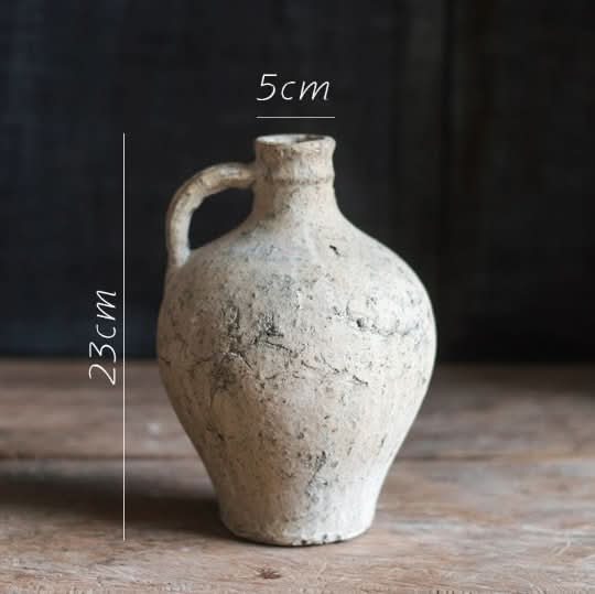 Rustic red clay pot with ears, 23cm tall, home decor accent.