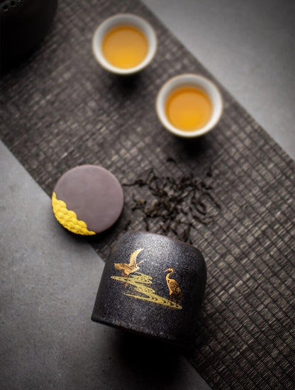 Retro Black Ceramic Tea Canister - -