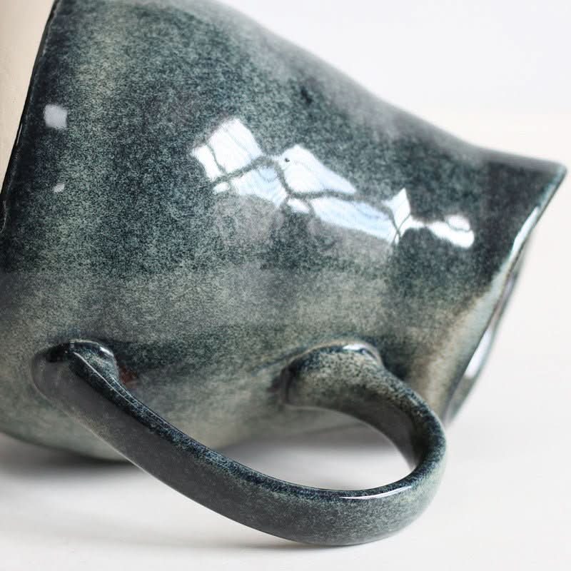 Retro Kiln-Changing Glaze Ceramic Super Large Milk Tank, blue speckled glaze detail