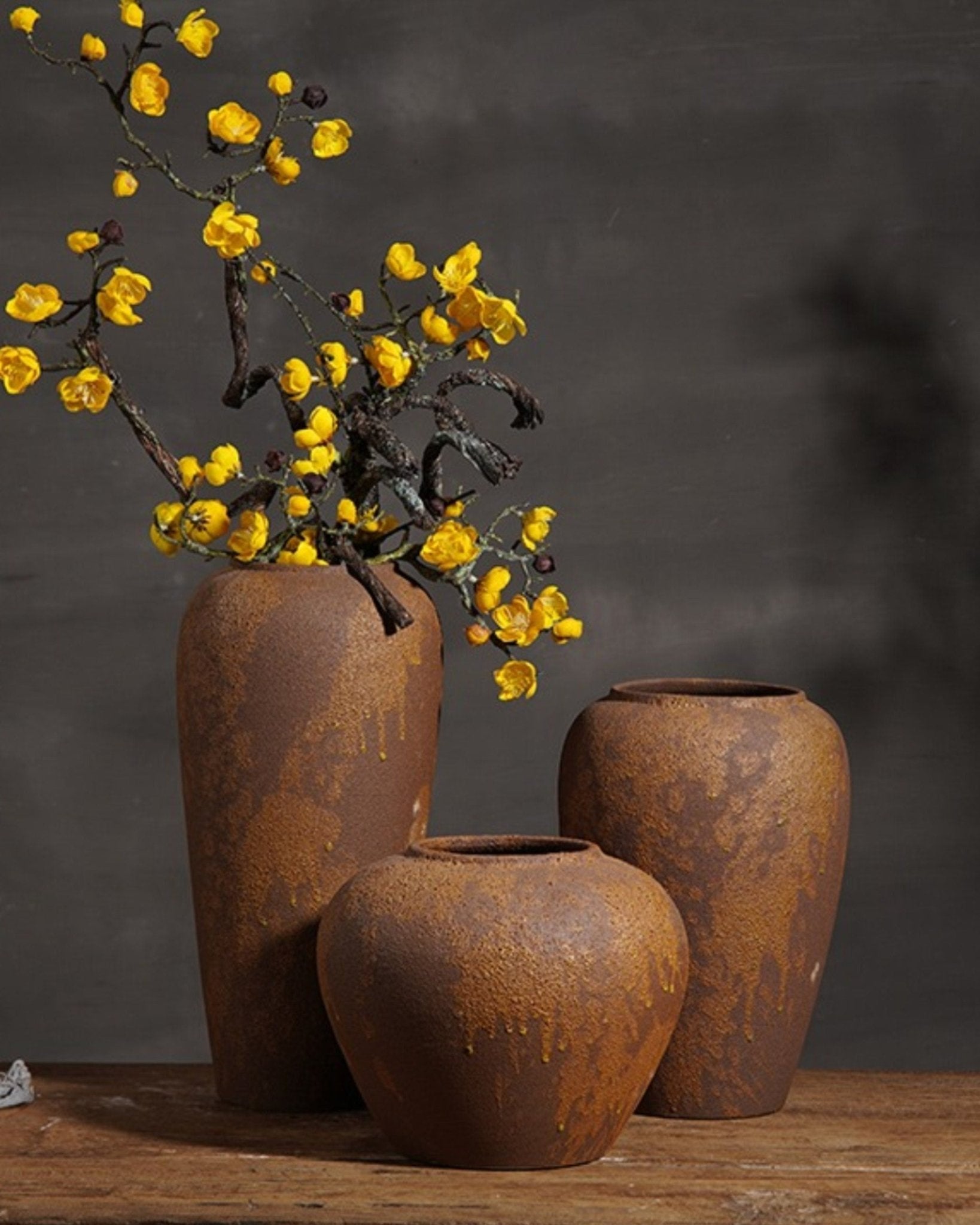 Rough Clay Colour Ceramic Vases | Vases for Flowers, Flower Pots, Textured, Stoneware, Rustic, Farmhouse, Boho, Ethnic - -