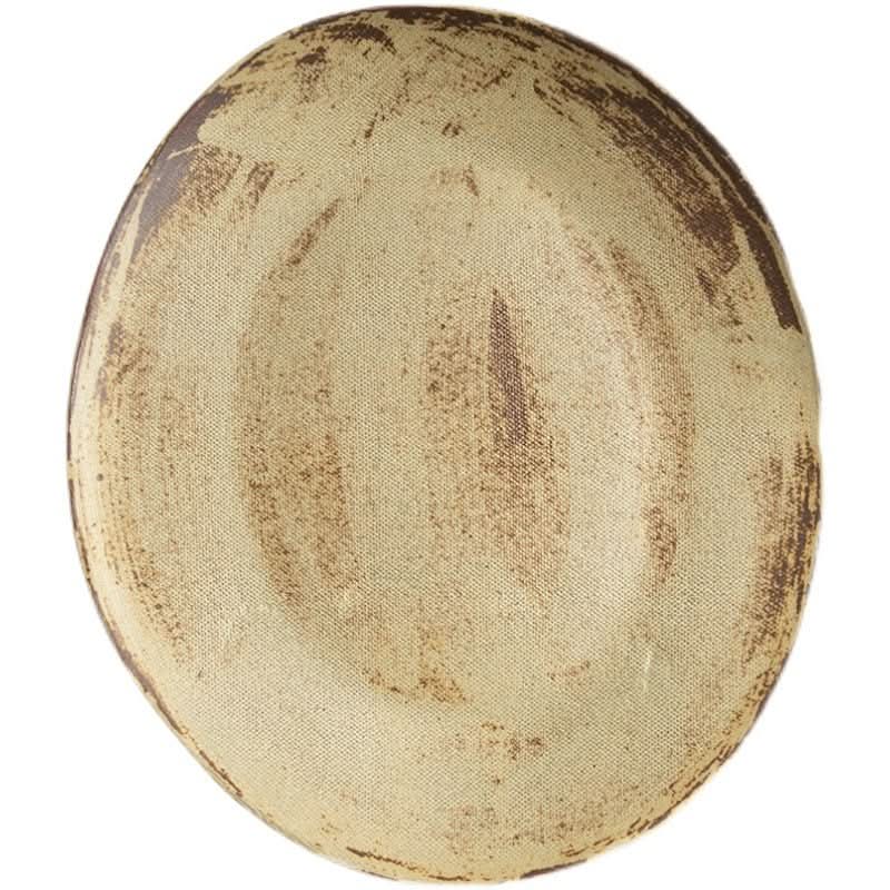 Rough pottery rustic brown irregular flat plate, hand-made home decor.