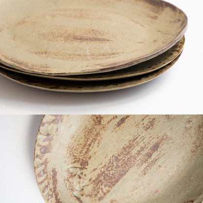 Rough Pottery Rustic Brown Irregular Flat Plate, Hand-Made - -
