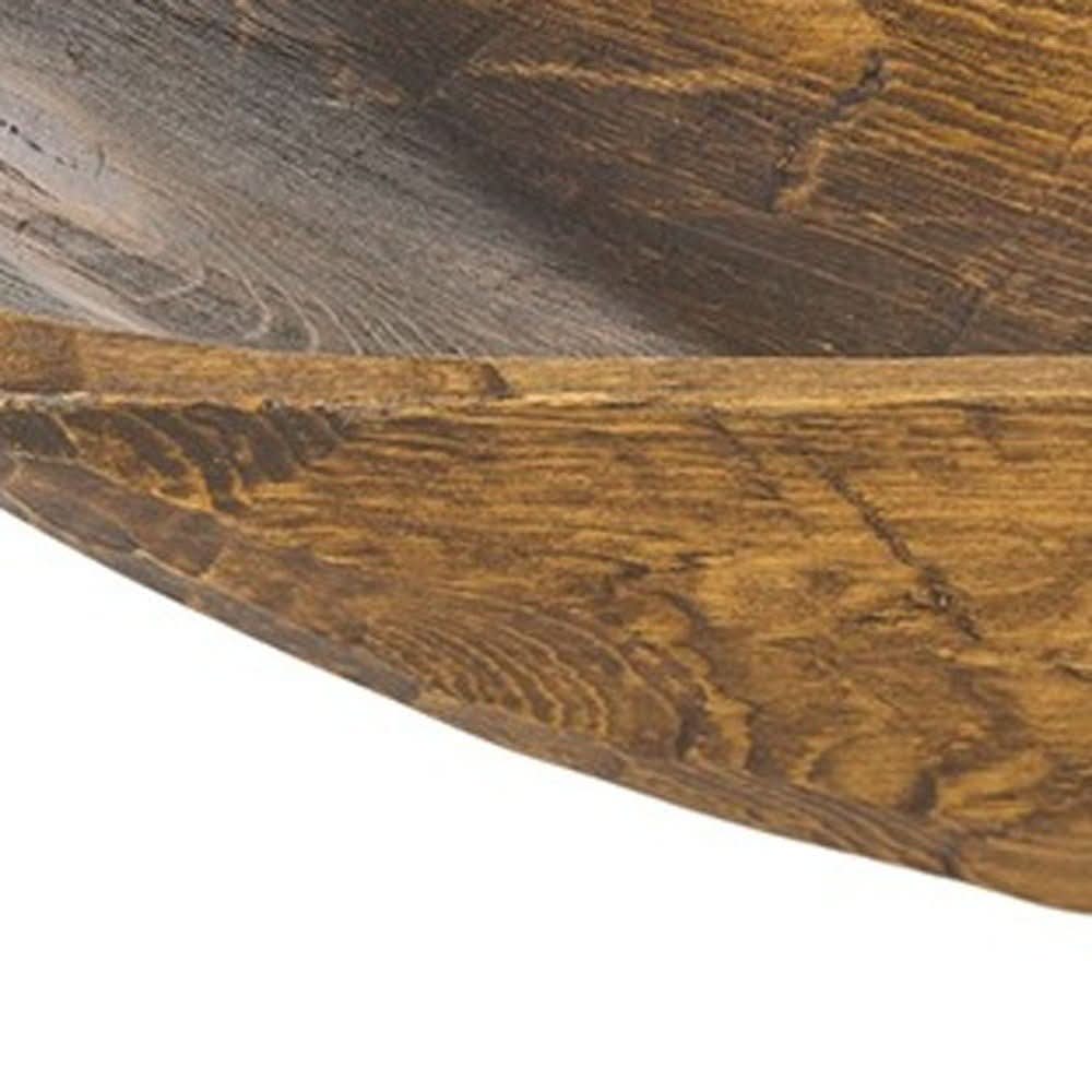 Rustic brown and natural handcarved thin oval centerpiece bowl with visible wood grain.