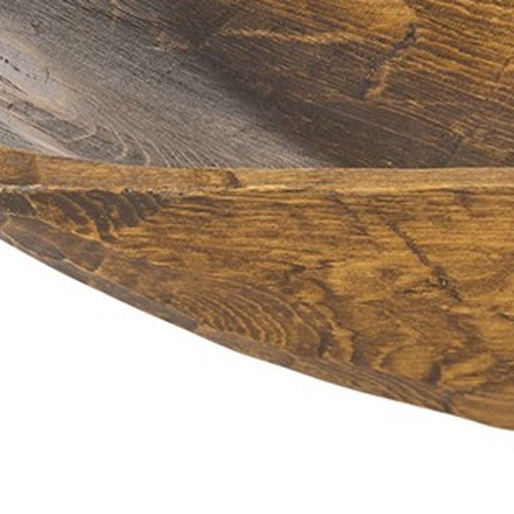 Rustic Brown and Natural Handcarved Thin Oval Centerpiece Bowl - -