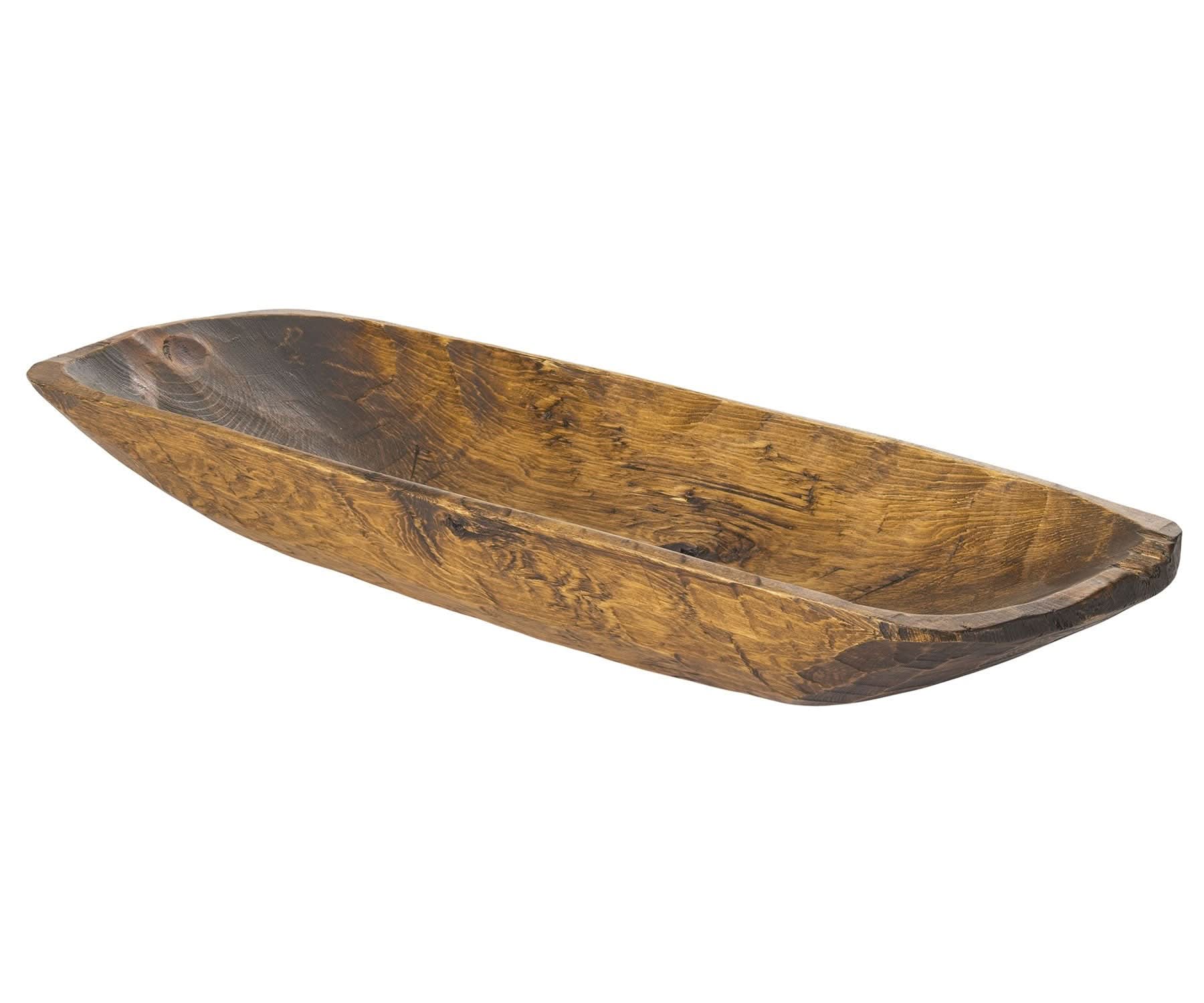 Rustic brown and natural handcarved thin oval centerpiece bowl