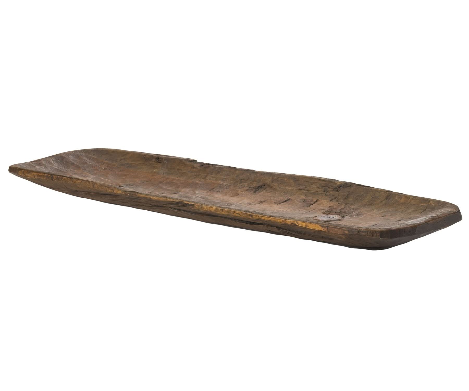 Rustic brown and natural handcarved wide oval centerpiece bowl, natural wood texture