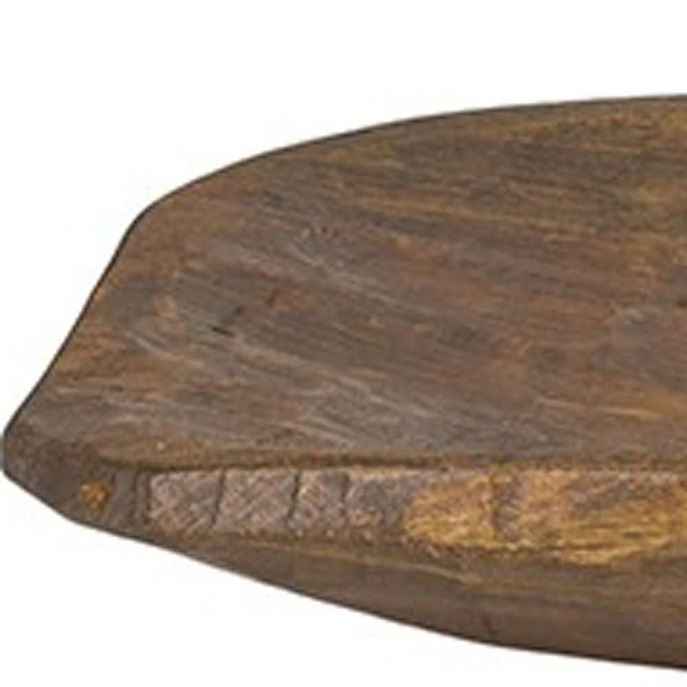 Rustic Brown and Natural Handcarved Wide Oval Centerpiece Bowl, showing textured wood grain.
