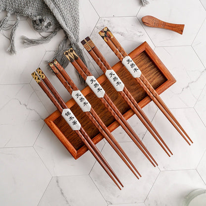 Set of 6 Wooden Chopsticks With Colored Upper Part | Japanese, Chinese, Zen, Spoon Set, Natural wooden, Chopsticks, Chopstick - -