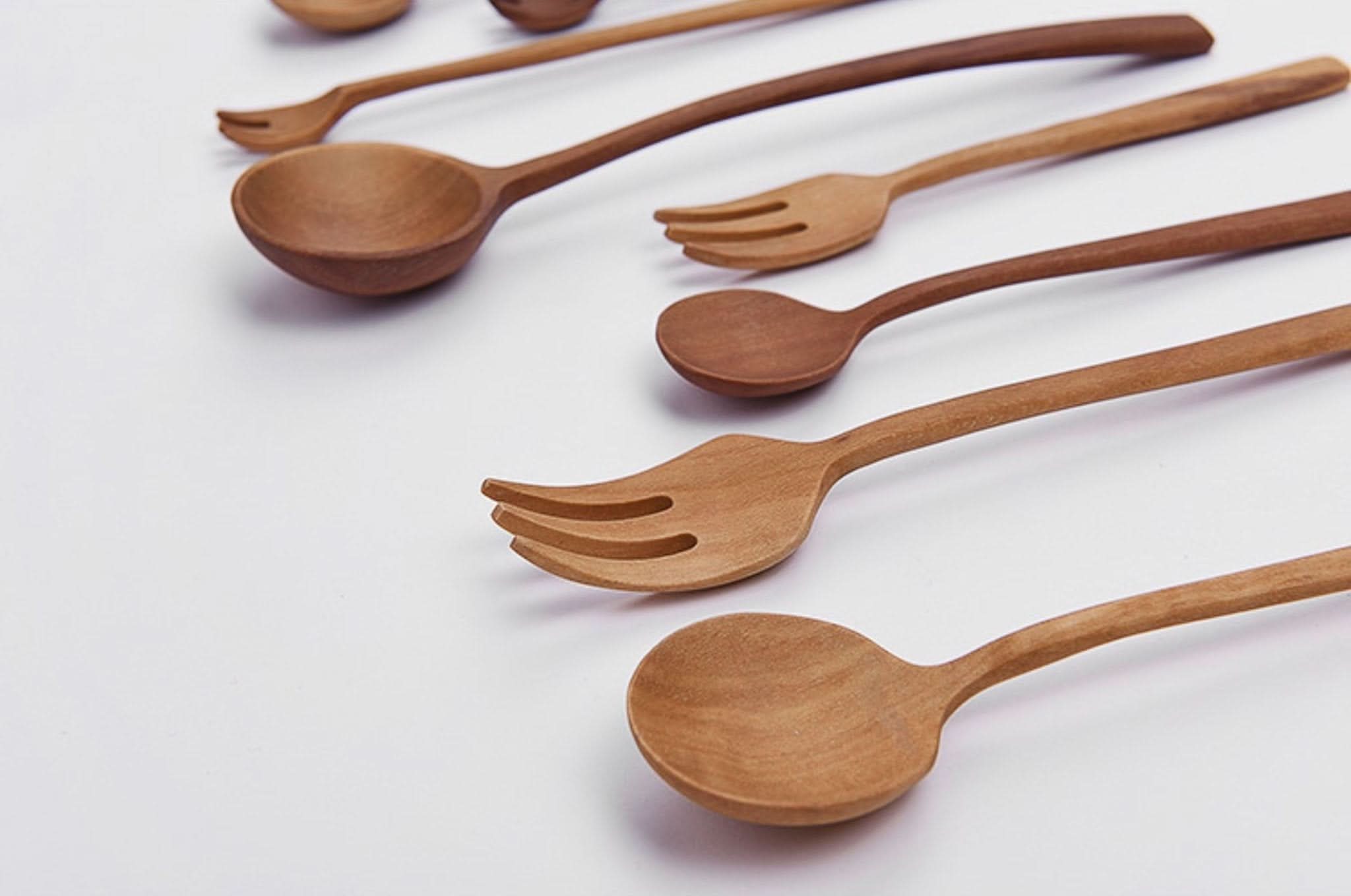 Set of Japan 12 wooden kitchen utensils, natural wood spoons & forks, perfect housewarming gift.