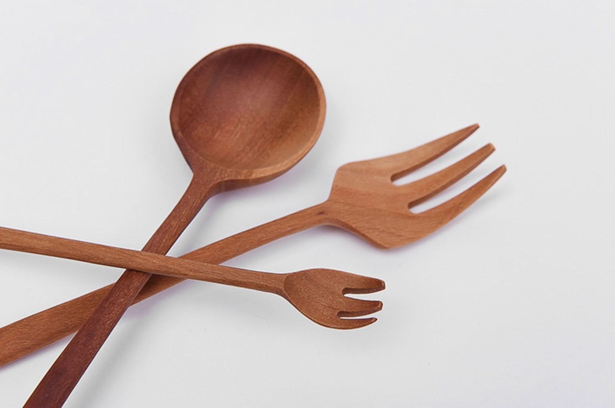 Set of Japan 12 Wooden Kitchen Utensils - wooden spoon and forks on white background