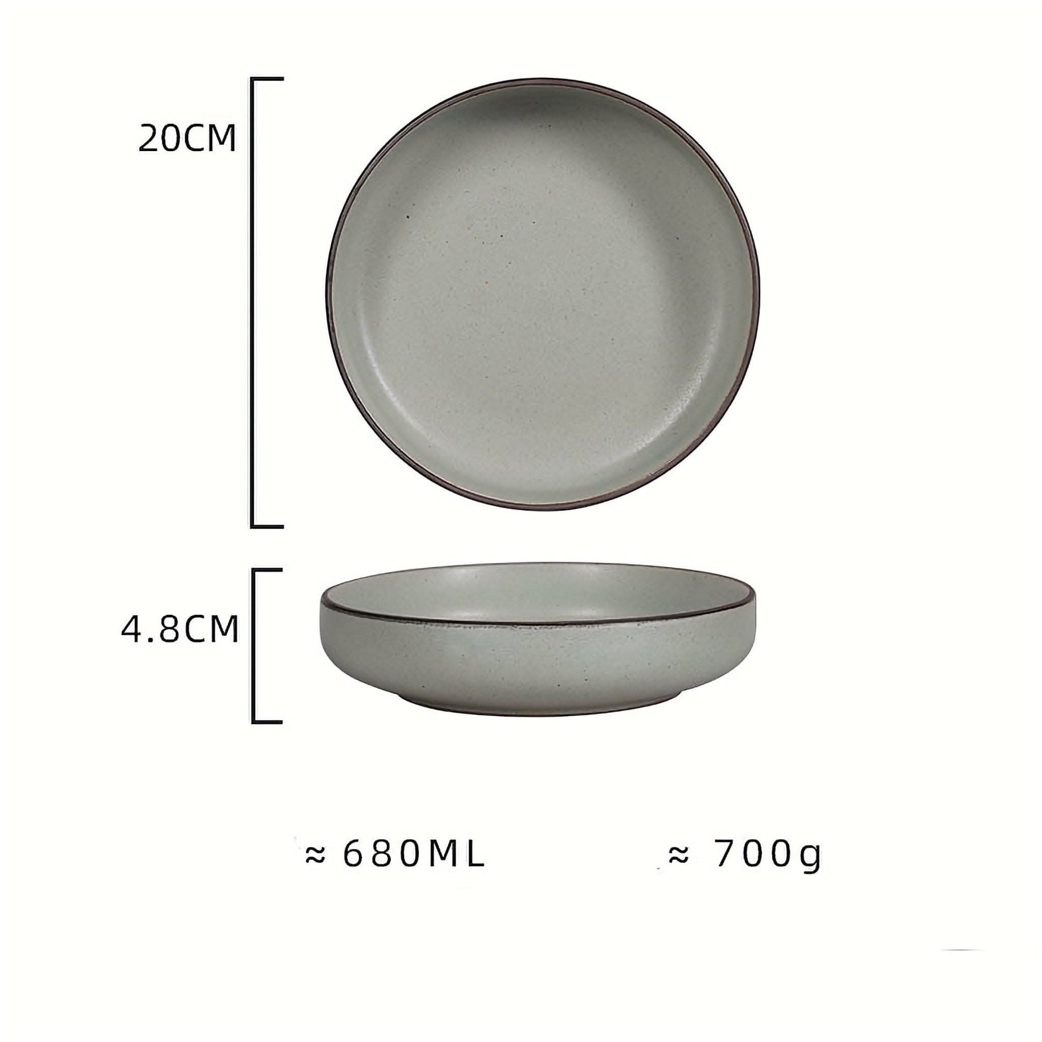 Earthy toned ceramic shallow plates and salad bowl, 20cm diameter, 4.8cm height.