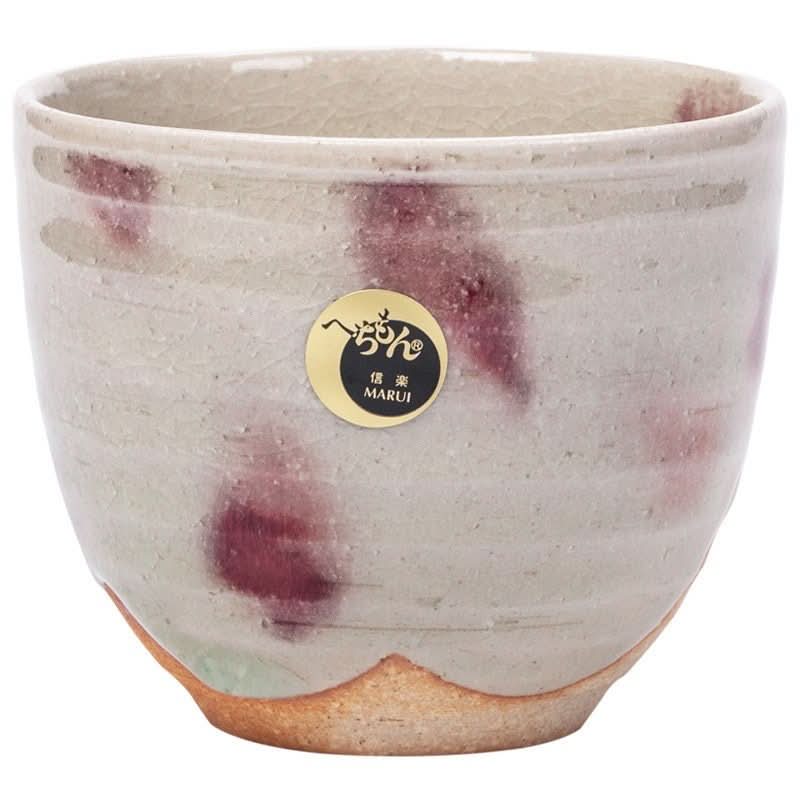 Japanese Shiraku-Yaki tea cup: ceramic, white with purple glaze, ice-cracked finish.