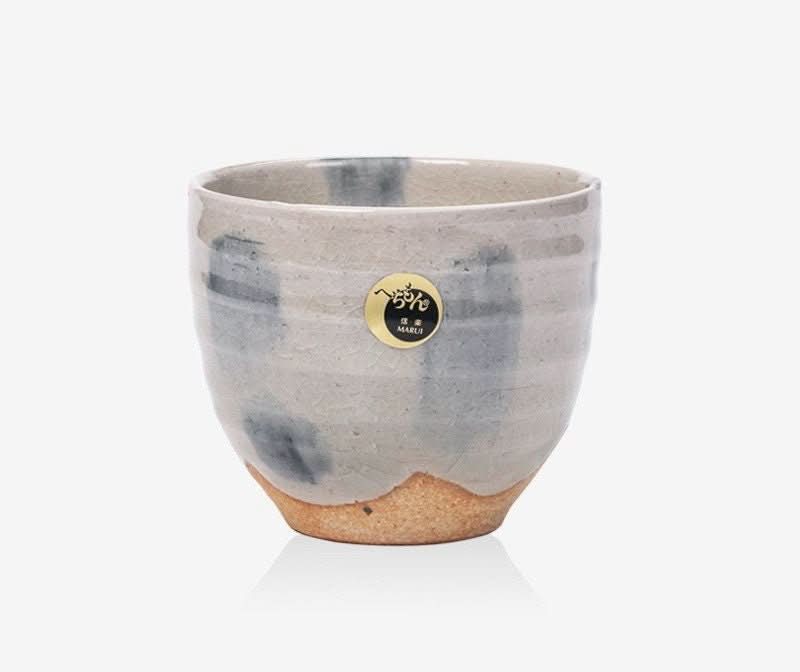 Shiraku-Yaki Japanese tea cup with ice cracked glaze, handmade ceramic personal cup.