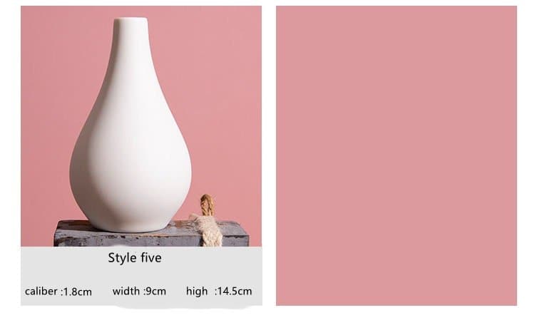 Small Ceramic White Bud Vase | Scandinavian Nordic Flower Vase on grey stone with pink background