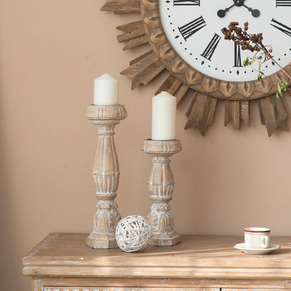 Solid Wood Carved Candlestick - Boho, Candles, Wedding, Farmhouse, Ethnic - -