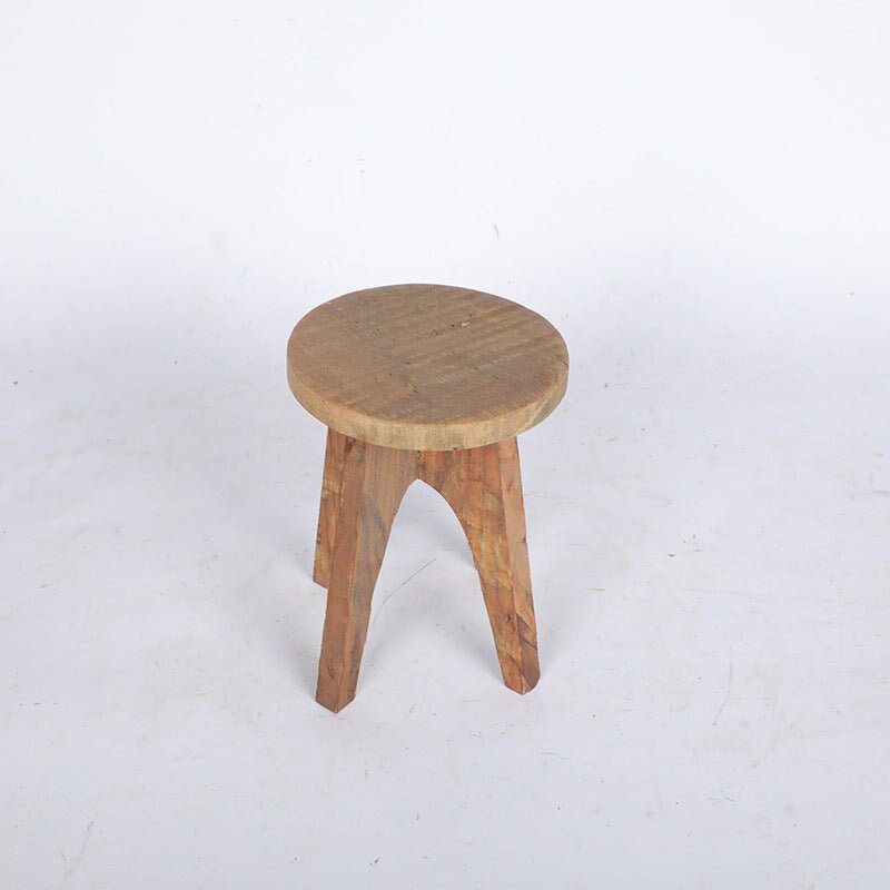 Solid Wood Small Round Rustic Stool - -