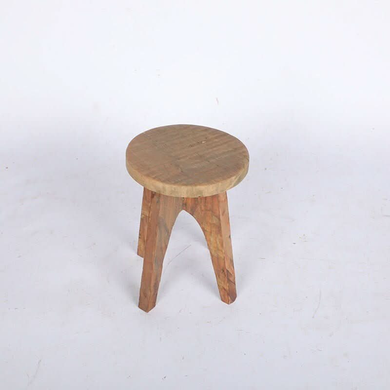 Solid Wood Small Round Rustic Stool - -