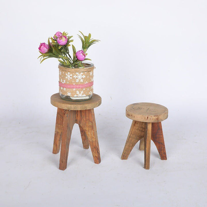 Solid Wood Small Round Rustic Stool - -