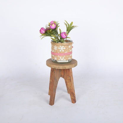 Solid Wood Small Round Rustic Stool - -