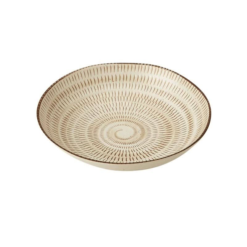 Japanese-style ceramic soup plate with brown spiral pattern, imported Mino Minyun tableware.