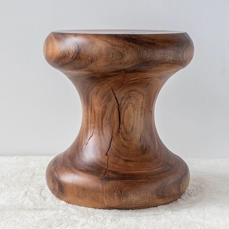 South American Walnut solid wood stool with natural grain and cracks, home decor accent.