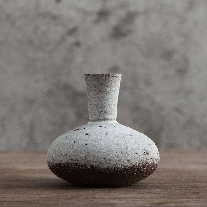Speckled Gray Small Ceramic Vase with rustic, stoneware, Asian, clay, farmhouse appeal.