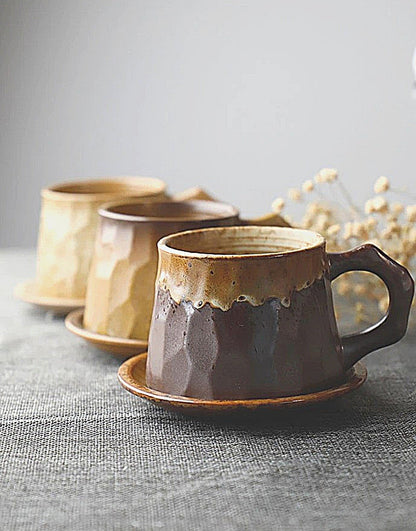 Stone Glazed Mug Look 10.14oz +Free Saucer | Ceramic Mug, Pottery Mug, Latte mug, Stoneware Mug, Ceramic Coffee Mug, Reactive Glaze - -