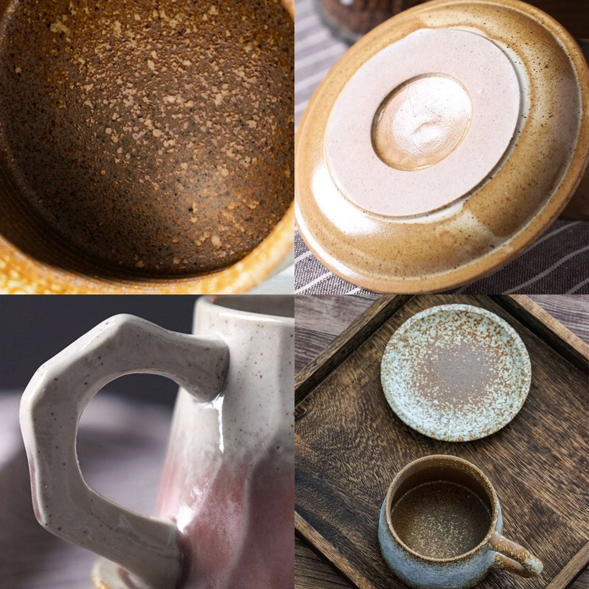 Stoneware mug 10.14oz + free saucer, textured brown & pink glaze, rustic home decor.