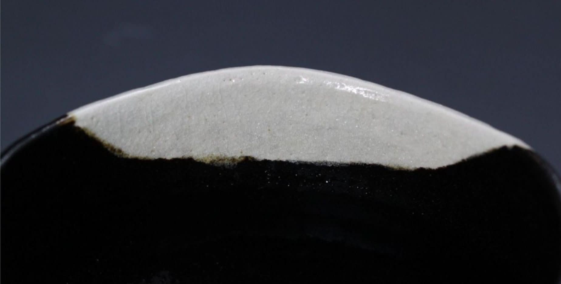 Stoneware Black And White Matcha Bowl With Flowers 7oz - Hand-painted Japanese tea cup