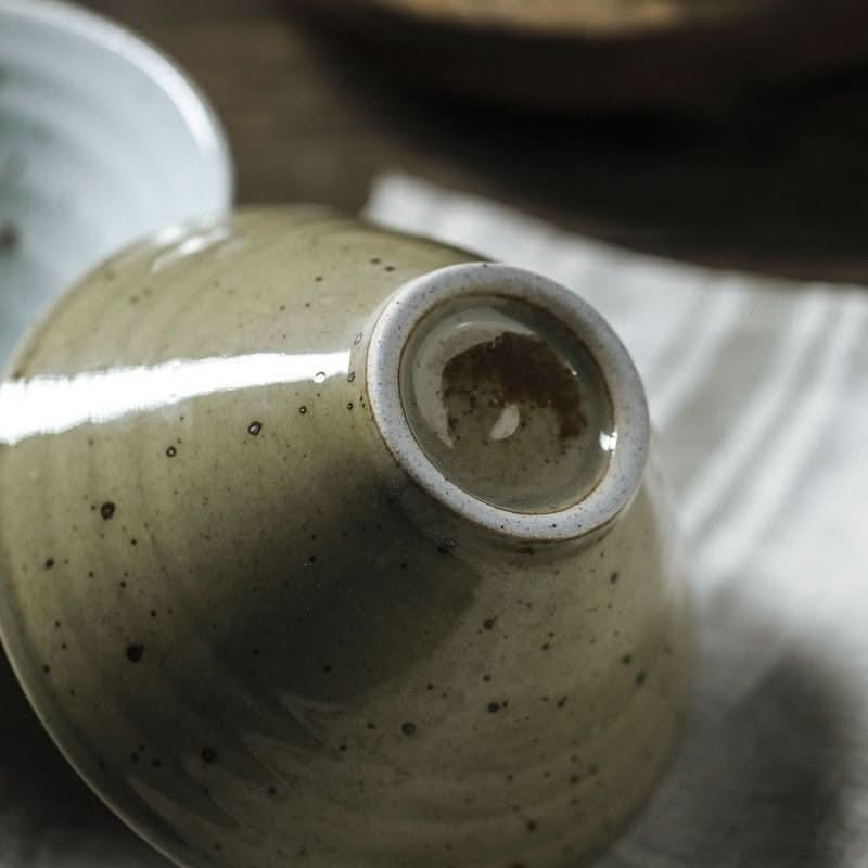 Stoneware Bow with Ring Texture, speckled olive green, perfect for cereals, rice, pasta, fruit, or soup.