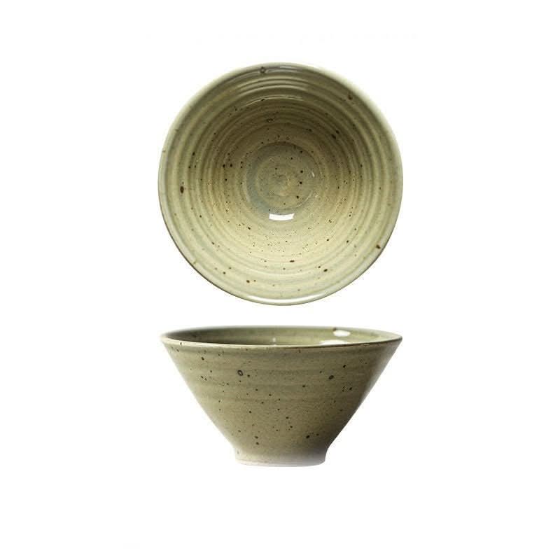 Stoneware Bowl With Ring Texture, light green speckled ceramic bowl for cereals, rice, pasta, fruit, or soup.