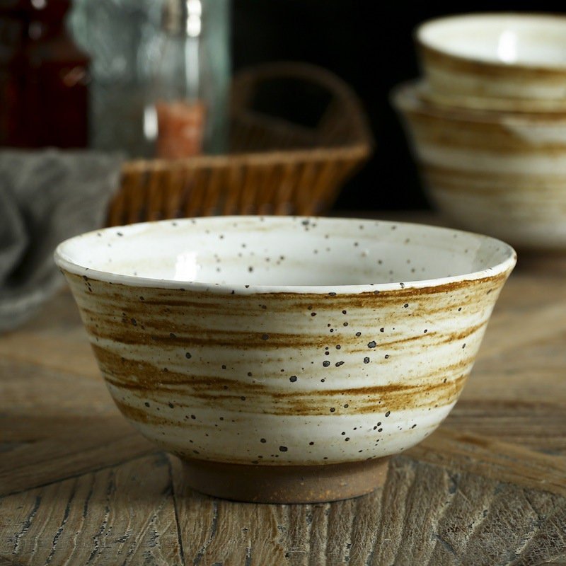 Stoneware Glazed and Speckled Brown and White Bowl | Rustic, Irregular, Stoneware, Japanese, Farmhouse, Nordic, Scandinavian, Pasta, Noodles - -