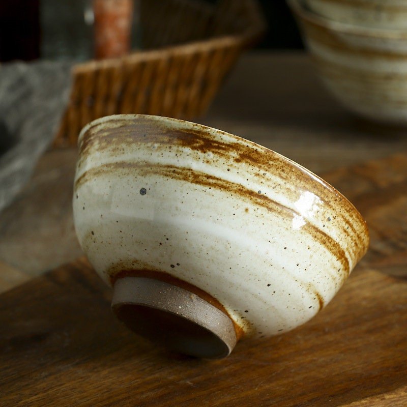 Stoneware Glazed and Speckled Brown and White Bowl | Rustic, Irregular, Stoneware, Japanese, Farmhouse, Nordic, Scandinavian, Pasta, Noodles - -