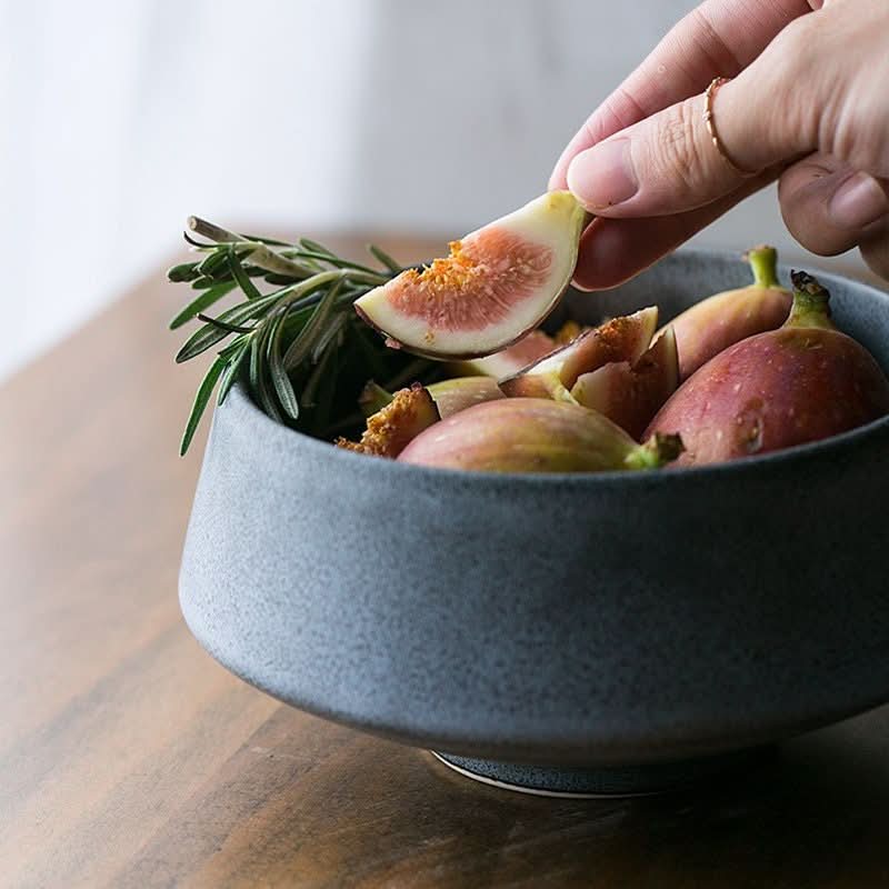 Speckled stoneware mat bowl 700ml filled with figs & rosemary.