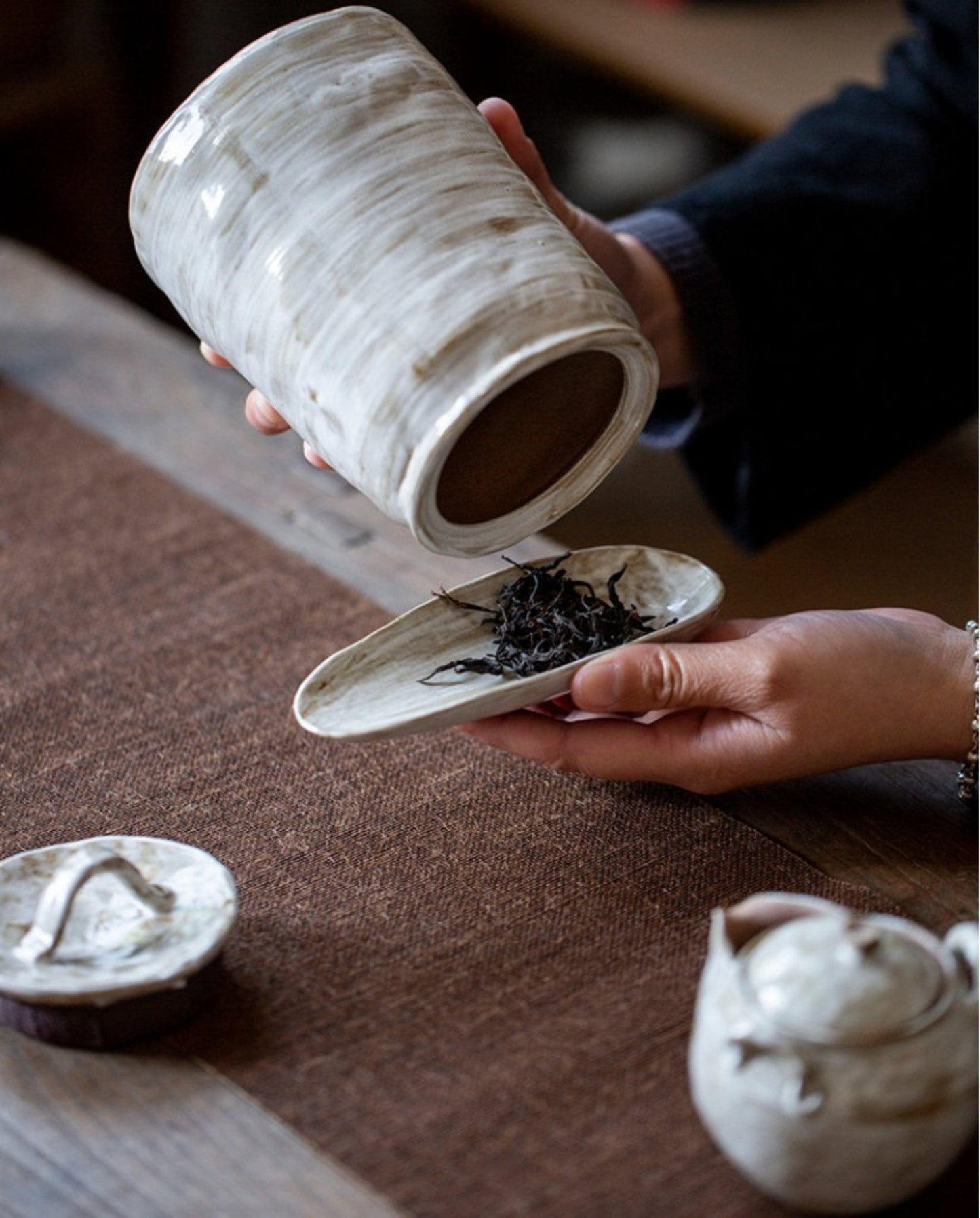 Stoneware Tea Canister, Gongfu Tea | Japanese Tea Can, Tea, Coffee, Sugar, Flour, Spices, Herbs, Candy Jar - -