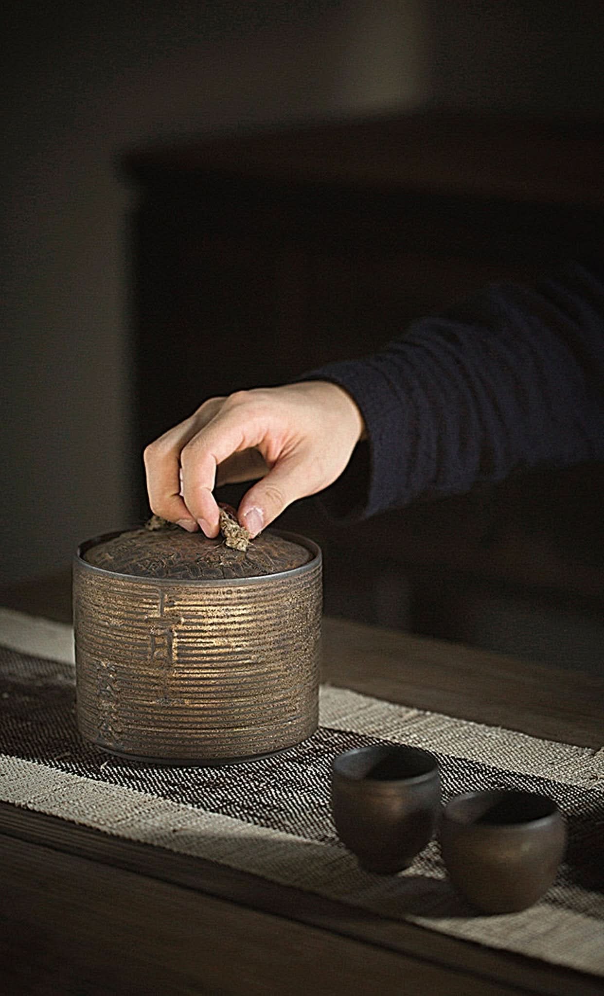 Hand opening Japanese Style Ceramic Jar, tea, coffee, sugar, candy, cookie storage canister