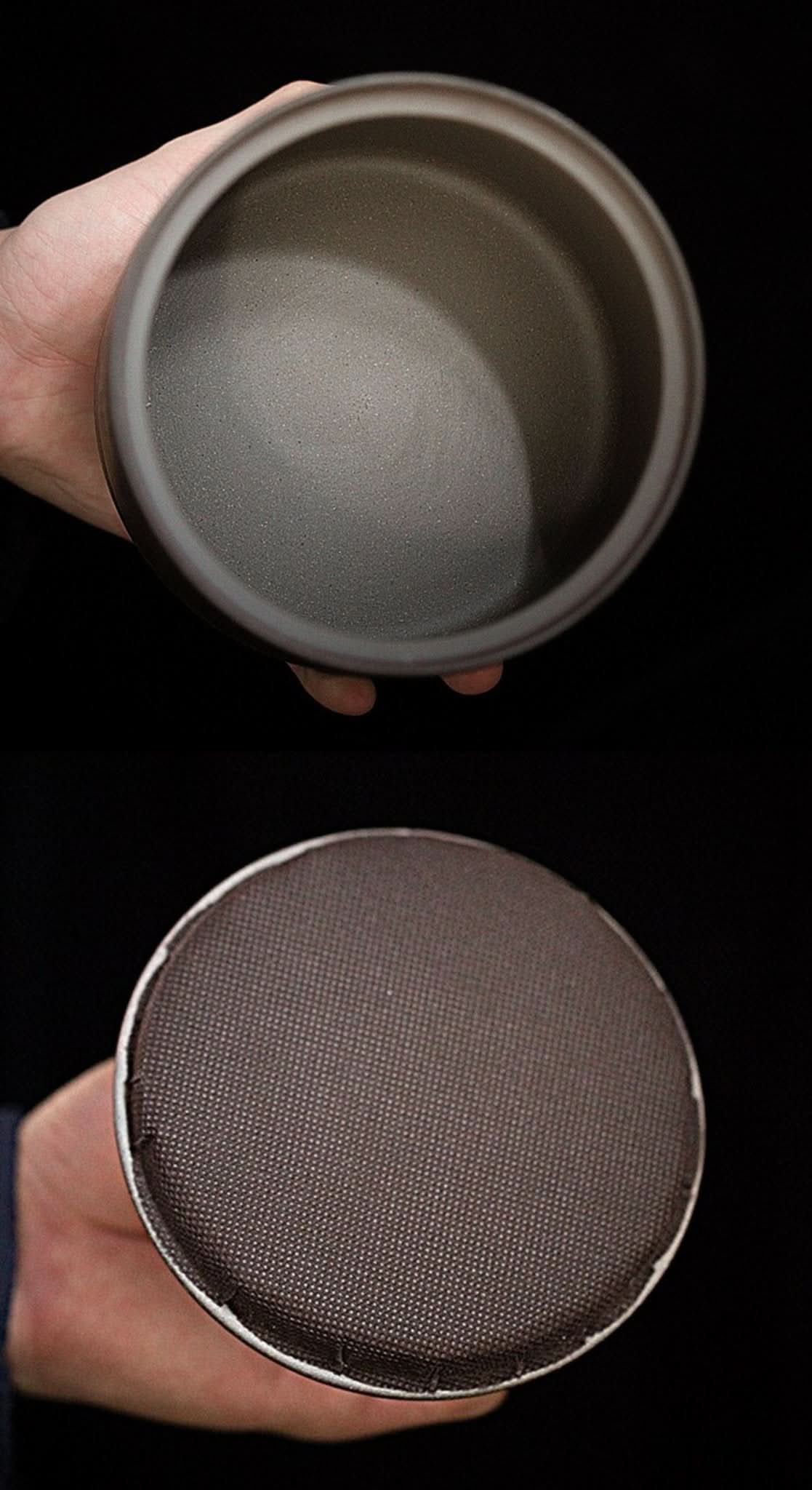 Japanese style ceramic jar for tea ceremony, storage, coffee, sugar, candy, cookies, with calligraphy.