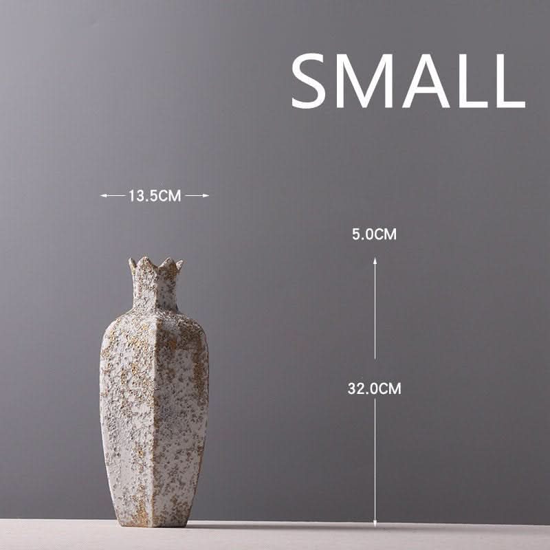 Textured Stone Vase With Hexagonal Shape, rustic stoneware vase for flowers.