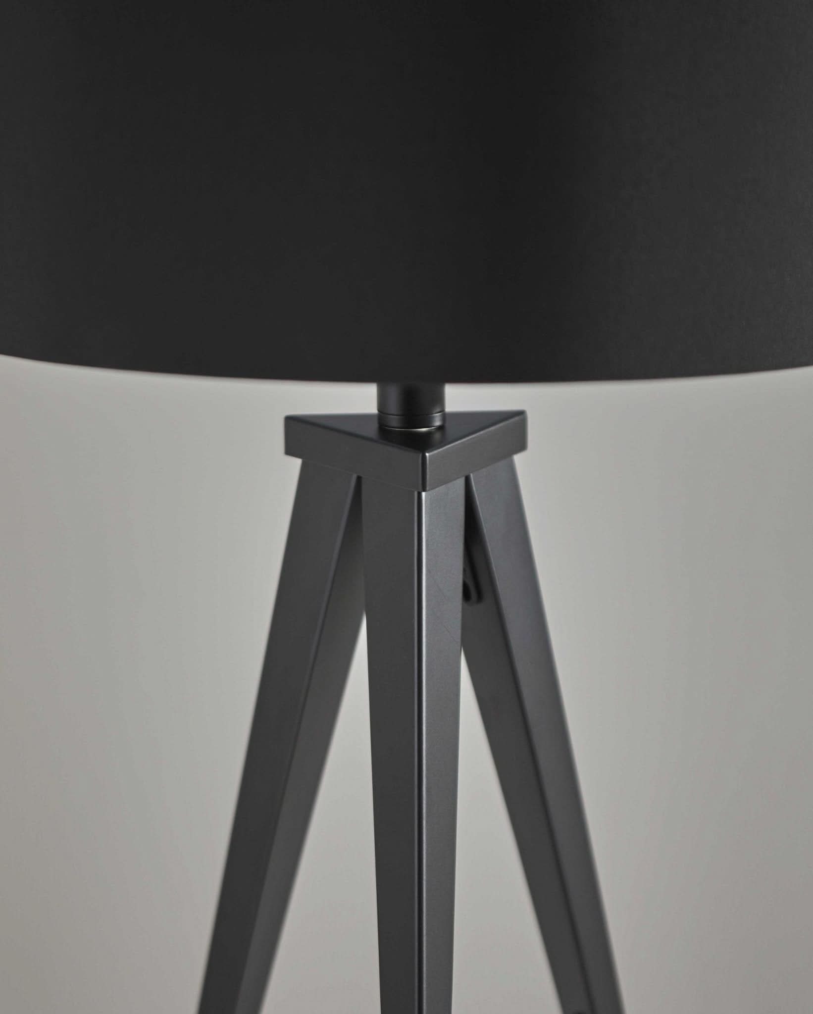 Treble Walnut Wood Table Lamp 26" with black shade & dark metal tripod base