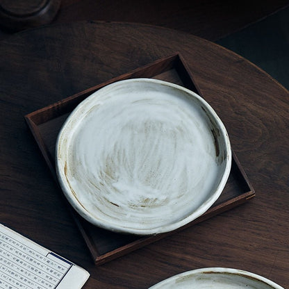 Undecorated Japanese writers with the same style of powder cited flat bottom plate rough pottery pasta plate western steak dish wabi sabi style tableware - -