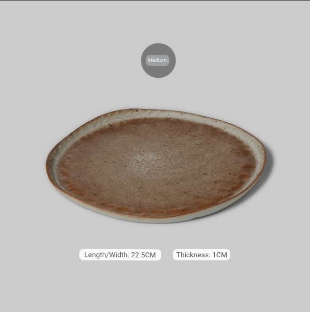 Unglazed large irregular coarse pottery flat plate in earthy tones, 22.5cm, Home Decor