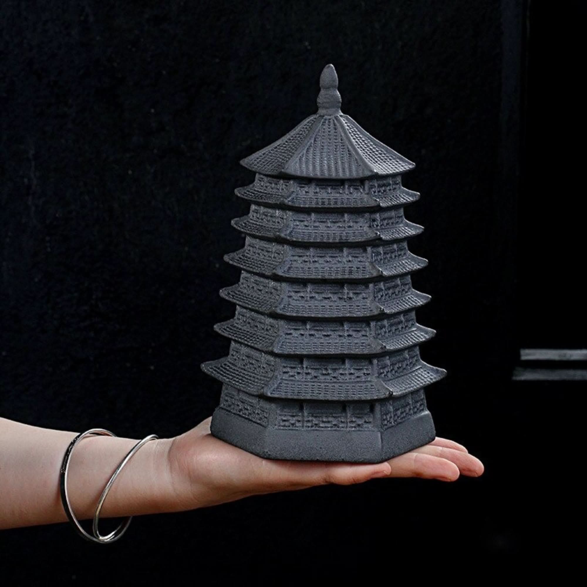 Dark gray vintage kitchen canister, Japanese tea jar pagoda style, for tea, coffee, sugar, flour, spices, herbs, candy.