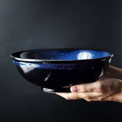 Wabi-Sabi Cat Eye Blue Porcelain Bowl Set with Spoon - -