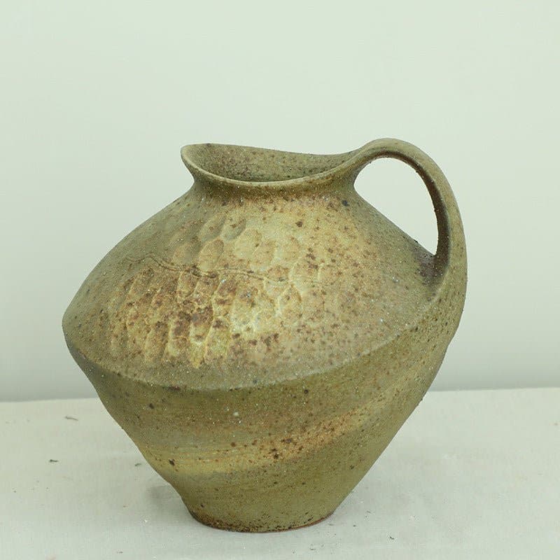 Wabi-sabi Clay Pot With Paint Brush Effect - White Ceramic Vase - -