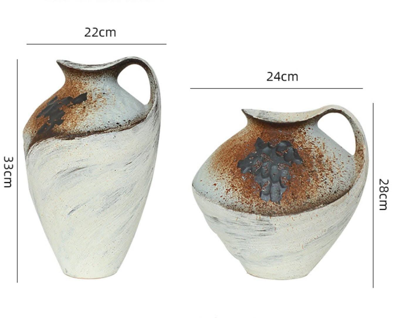 Wabi-sabi clay pot with rustic brushstroke effect, home decor vase.