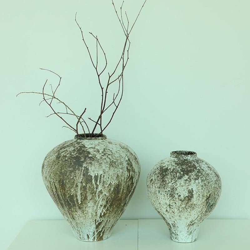 Wabi-sabi Distressed Beige and Brown Vase - -