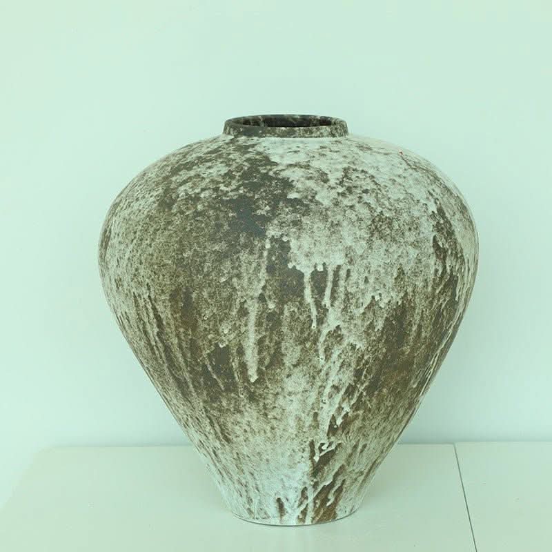 Wabi-sabi Distressed Beige and Brown Vase - textured ceramic home decor piece.